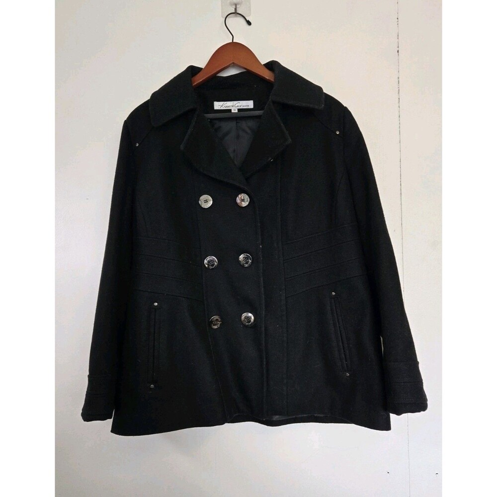 Kenneth Cole Coat‎ Womens 14 Black Wool Blend Winter Old Money Classy Timeless